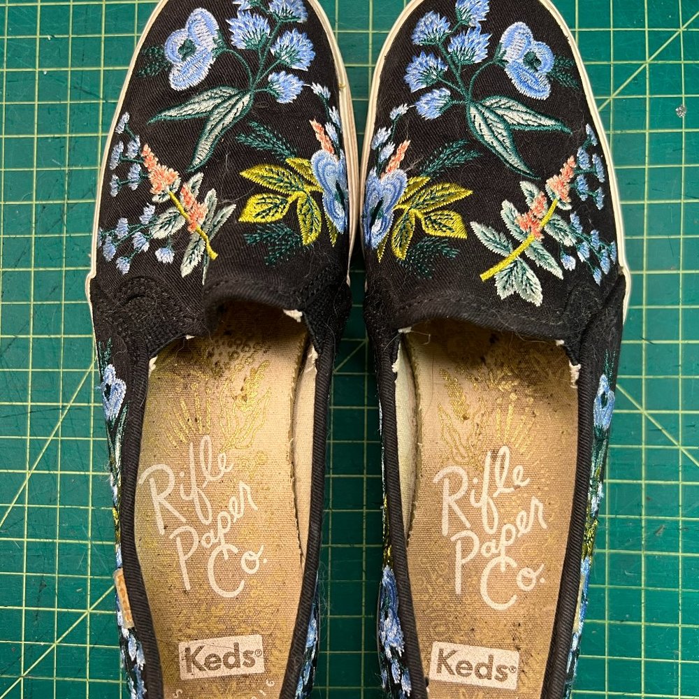 BUNDLE2$10 Keds Rifle Paper Slip on platform sneakers blue floral embroidery